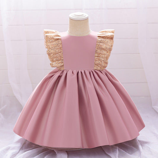 A-Line Sequin Satin Princess Birthday Dress for Baby Girls | Cute Party & Formal Wear