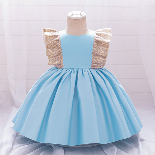 A-Line Sequin Satin Princess Birthday Dress for Baby Girls | Cute Party & Formal Wear