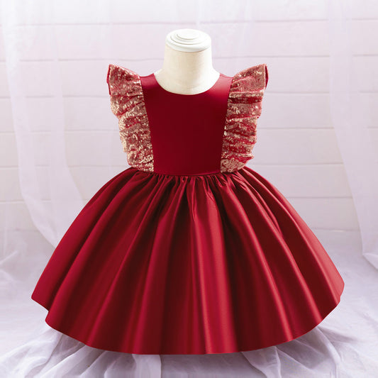 A-Line Sequin Satin Princess Birthday Dress for Baby Girls | Cute Party & Formal Wear