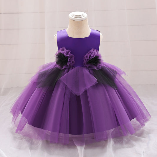 Adorable A-Line Baby Tea Length Dress with Fabric Flowers for 9-24 Months