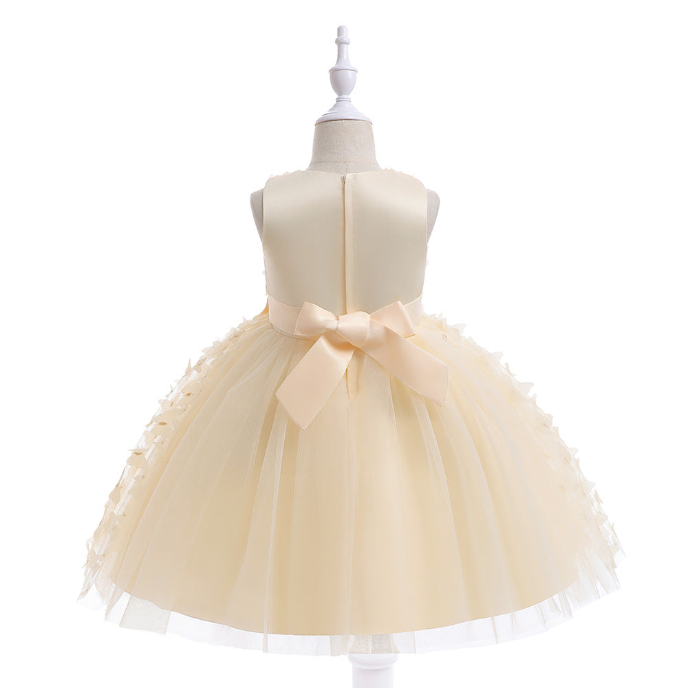 Charming A-Line Tea Length Girl's Gown with Bowknot and Floral Embellishments