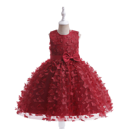 Charming A-Line Tea Length Girl's Gown with Bowknot and Floral Embellishments