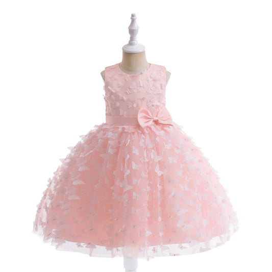 Charming A-Line Tea Length Girl's Gown with Bowknot and Floral Embellishments