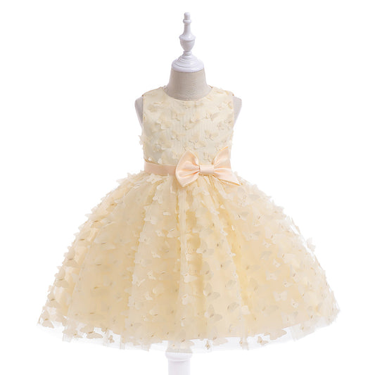 Charming A-Line Tea Length Girl's Gown with Bowknot and Floral Embellishments