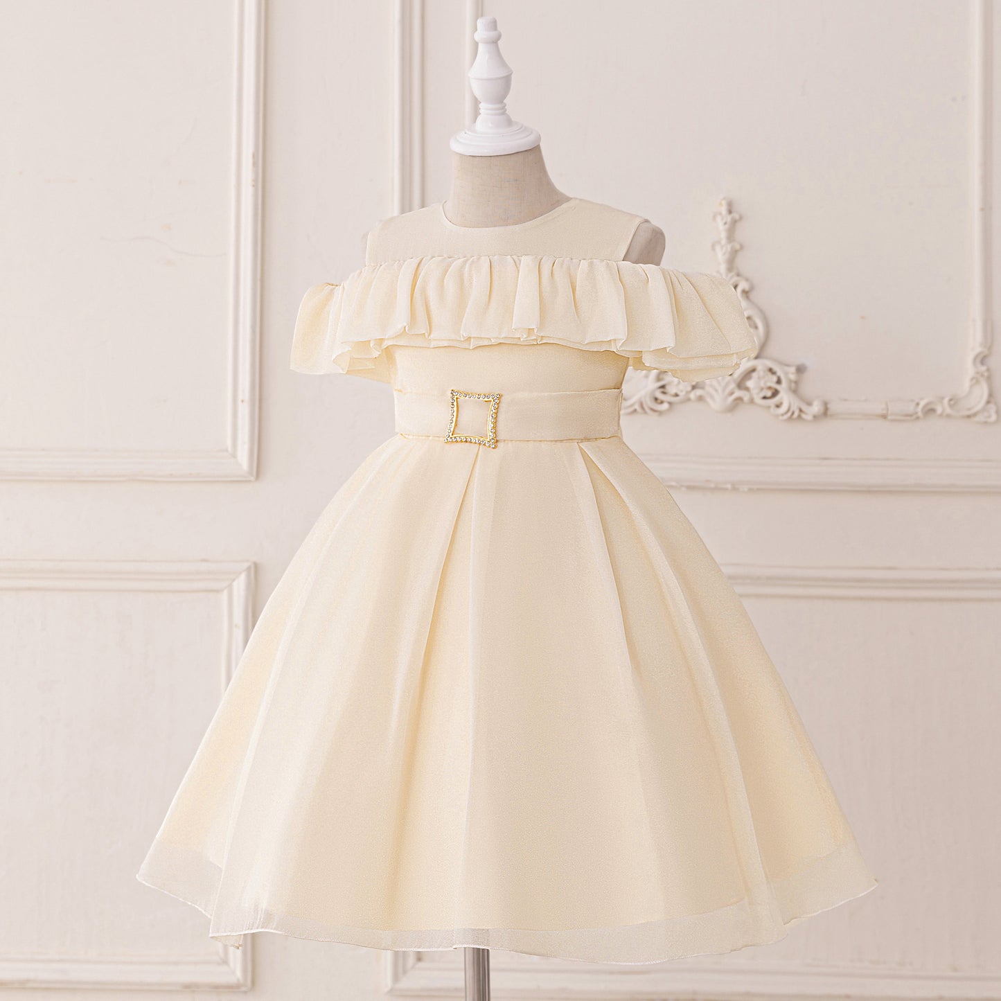 Cute A-line Ruffle Princess Dress for Girls | Tea Length Kids Party Gown