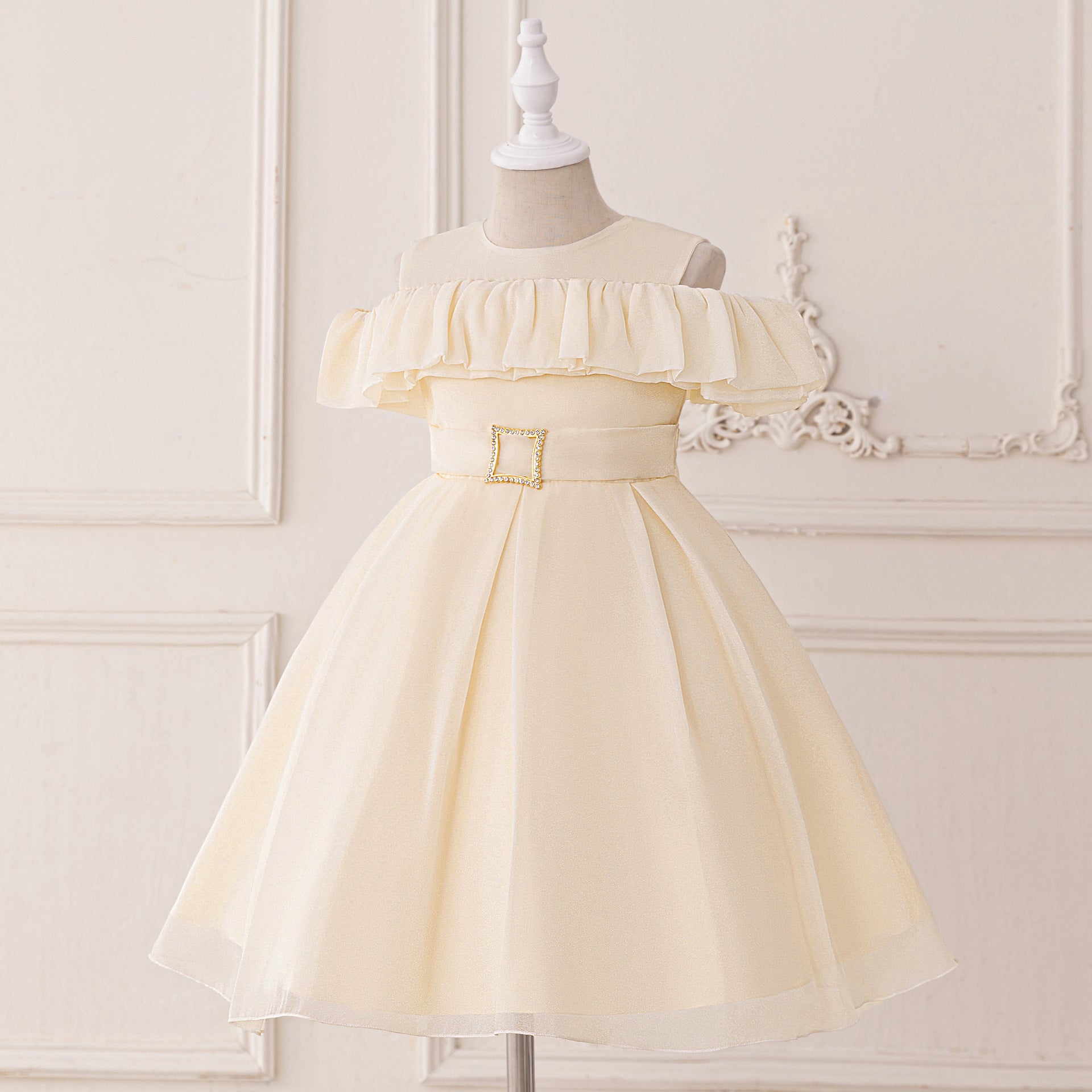 Cute A-line Ruffle Princess Dress for Girls | Tea Length Kids Party Gown