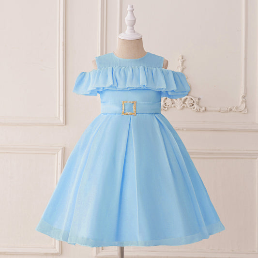 Cute A-line Ruffle Princess Dress for Girls | Tea Length Kids Party Gown
