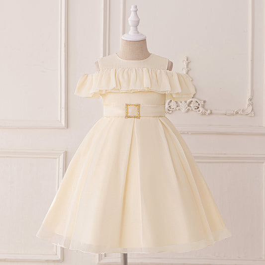 Cute A-line Ruffle Princess Dress for Girls | Tea Length Kids Party Gown