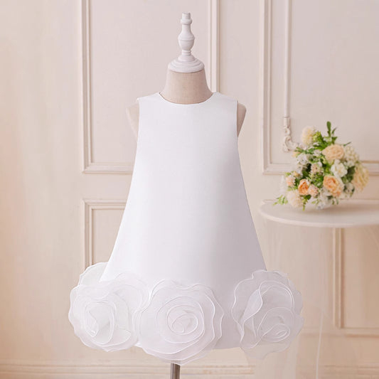 Adorable A-Line Satin Flower Girl Dress | Cute Tea Length Party Gown