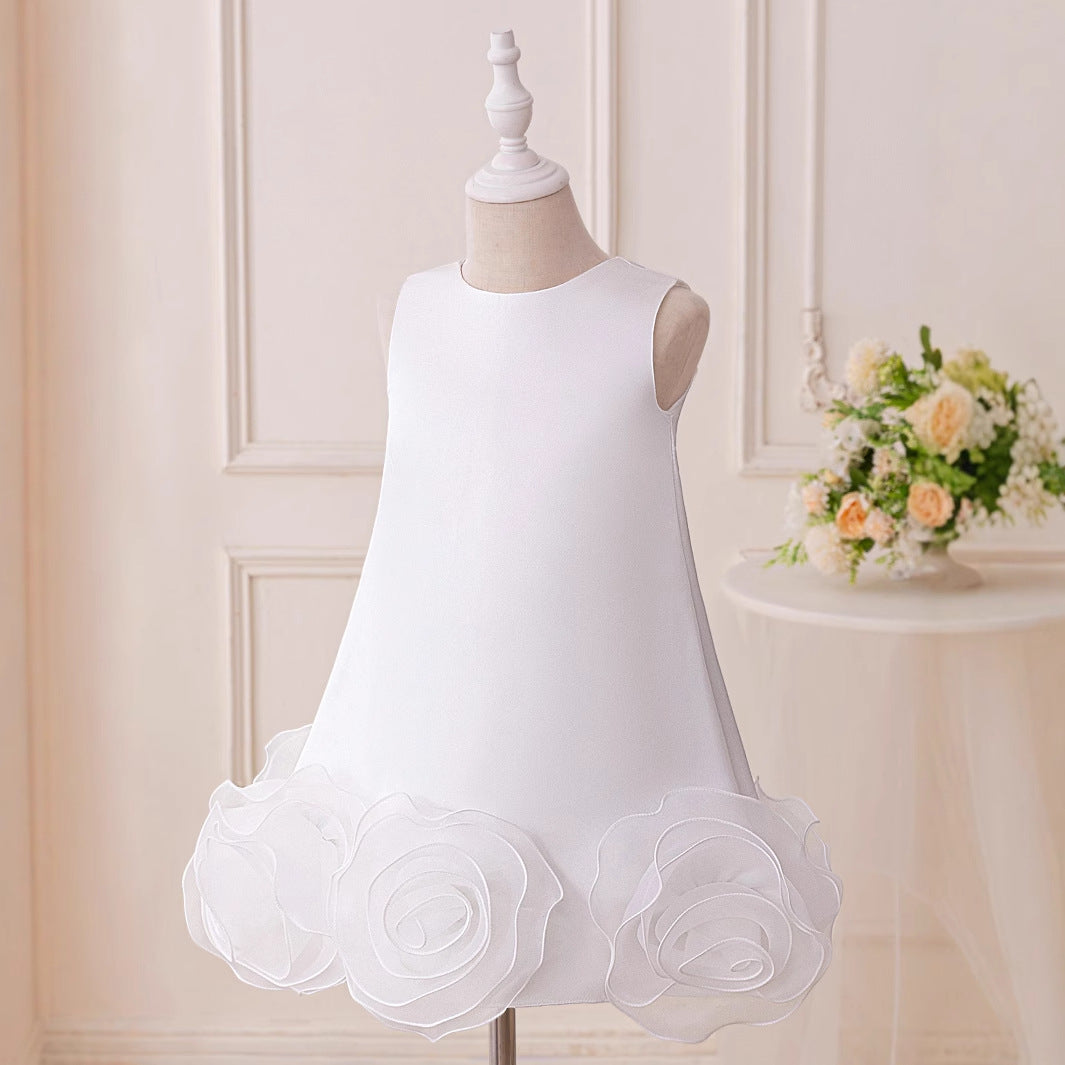 Adorable A-Line Satin Flower Girl Dress | Cute Tea Length Party Gown