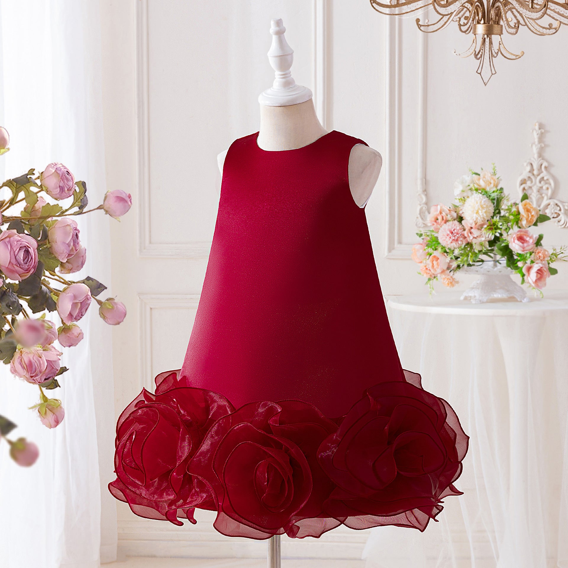 Adorable A-Line Satin Flower Girl Dress | Cute Tea Length Party Gown