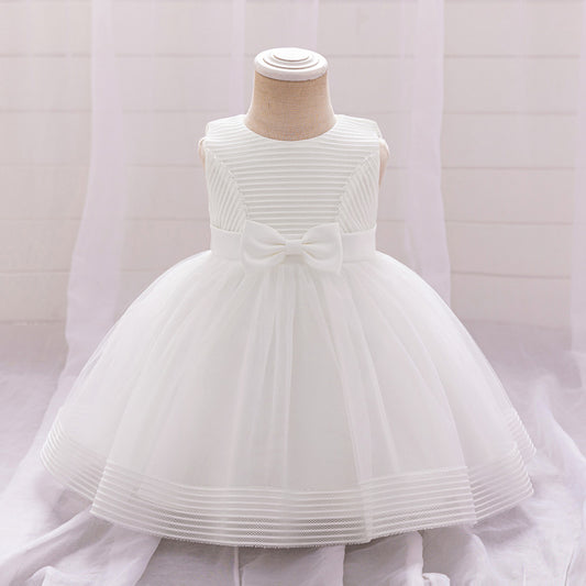 Cute A-Line Tulle Tea Length Dress with Bows & Ruffles for Girls (9M-4Y)