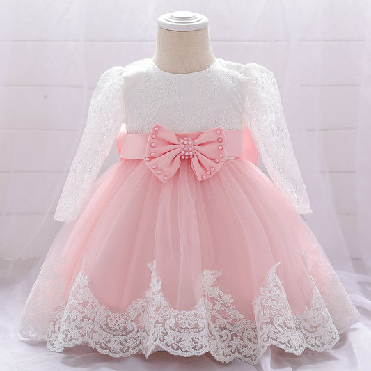Adorable A-Line Tulle & Lace Birthday Dress for Babies | Long Sleeve Flower Girl Outfit