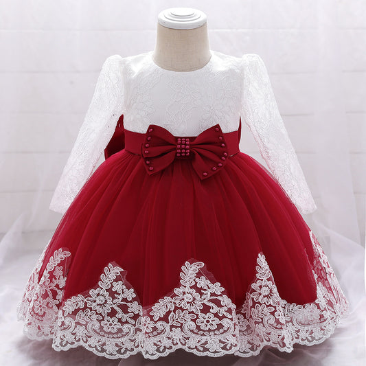 Adorable A-Line Tulle & Lace Birthday Dress for Babies | Long Sleeve Flower Girl Outfit