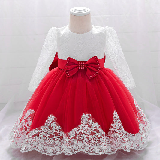 Adorable A-Line Tulle & Lace Birthday Dress for Babies | Long Sleeve Flower Girl Outfit