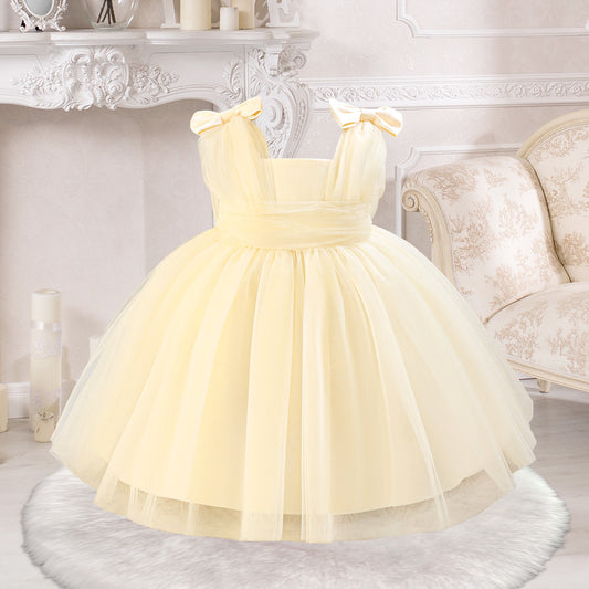 A-Line Tulle & Satin Princess Dress for Girls | Bowknot Tea Length Party Gown