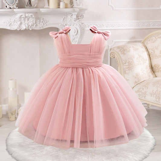 A-Line Tulle & Satin Princess Dress for Girls | Bowknot Tea Length Party Gown