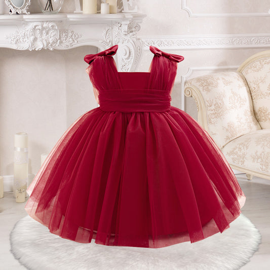 A-Line Tulle & Satin Princess Dress for Girls | Bowknot Tea Length Party Gown