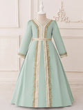Cute A-Line V-Neck Maxi Lace Dress for Girls - Light Green