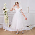 Cute A-Line White Tulle Flower Girl Dress with Sequins and Bowknot