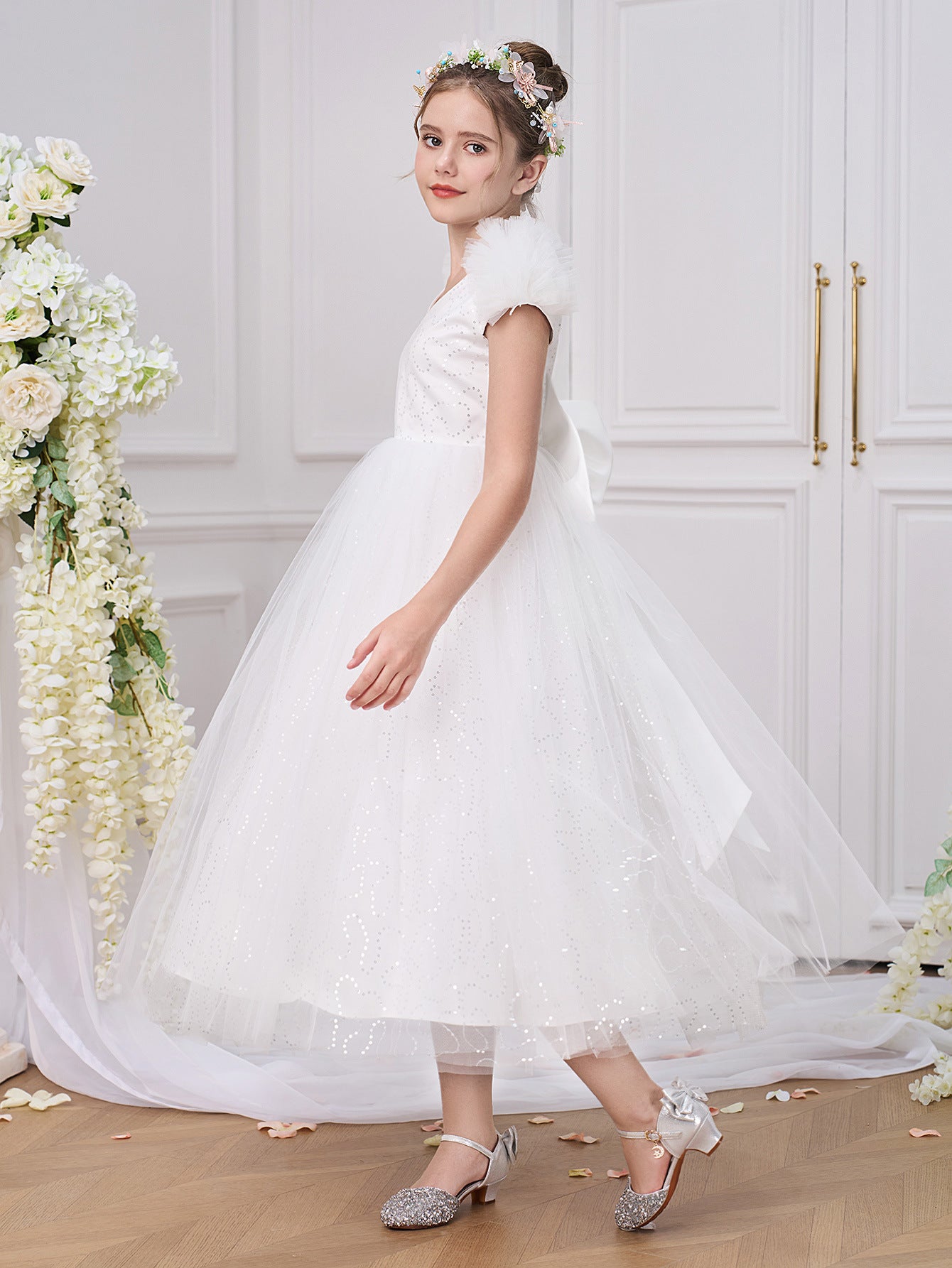 White Tulle Flower Girl Dress – Cute A-Line Party & Formal Dress for Kids (5-13Y)