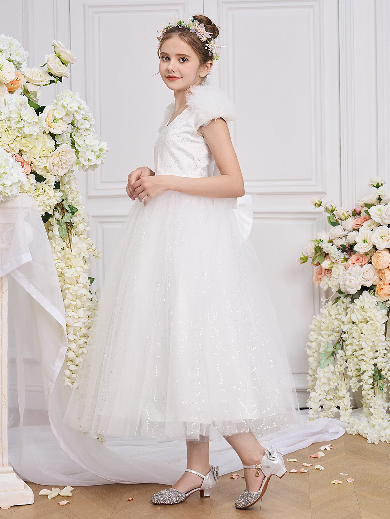 White Tulle Flower Girl Dress – Cute A-Line Party & Formal Dress for Kids (5-13Y)