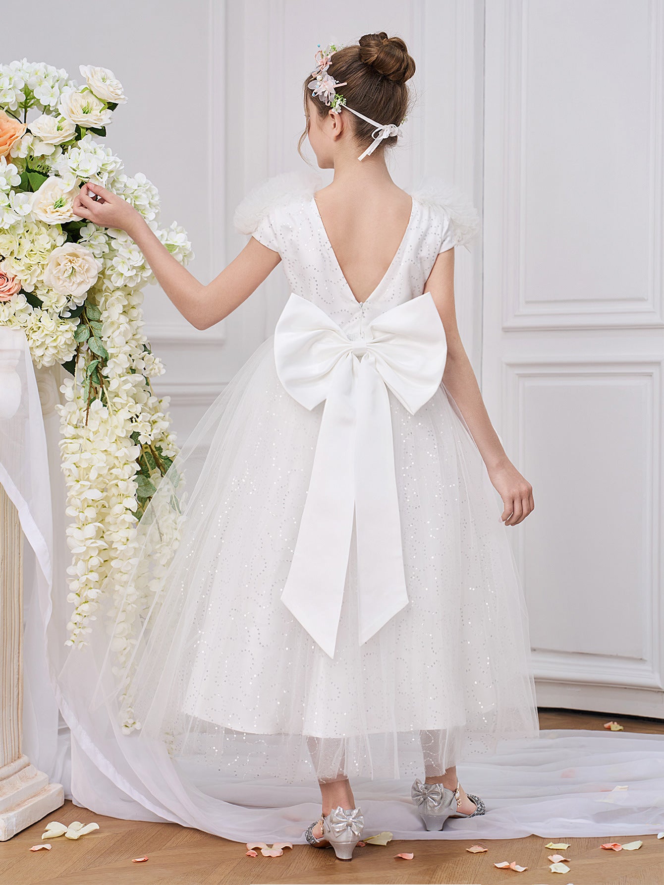 White Tulle Flower Girl Dress – Cute A-Line Party & Formal Dress for Kids (5-13Y)