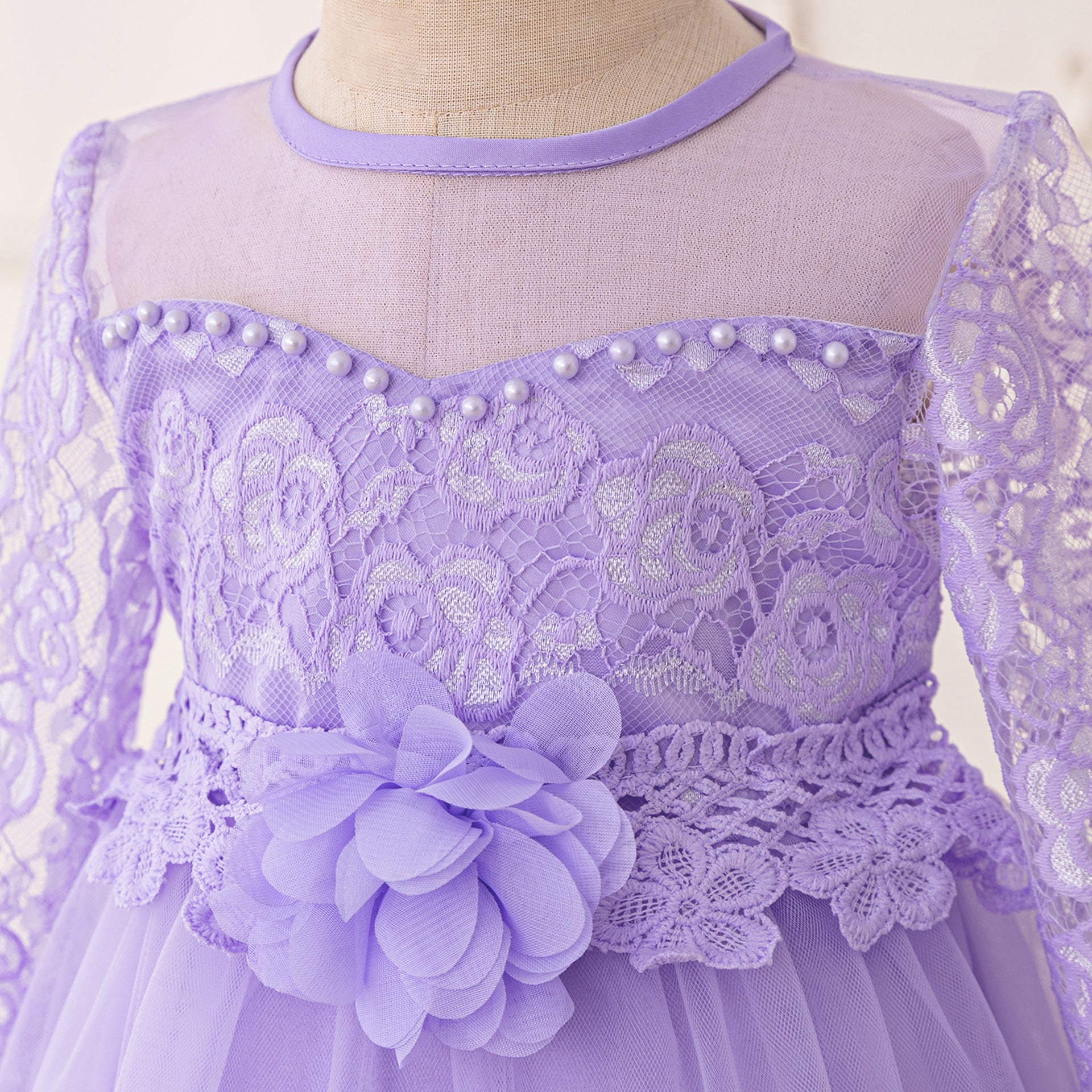 Cute Mesh A-Line Flower Girl Dress with Applique & Lace | Princess Party Dress for Girls 2-6Y