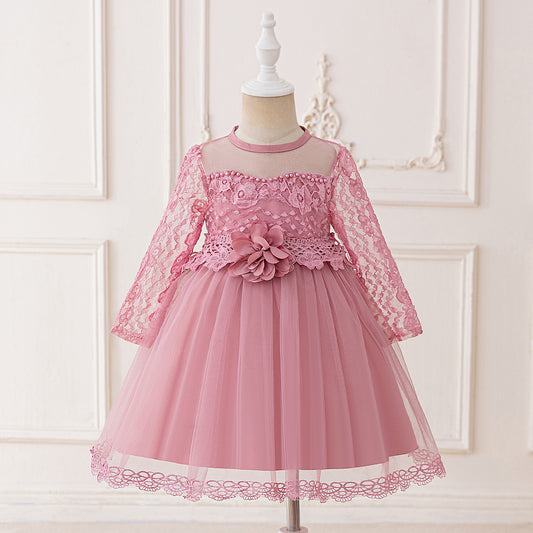 Cute Mesh A-Line Flower Girl Dress with Applique & Lace | Princess Party Dress for Girls 2-6Y