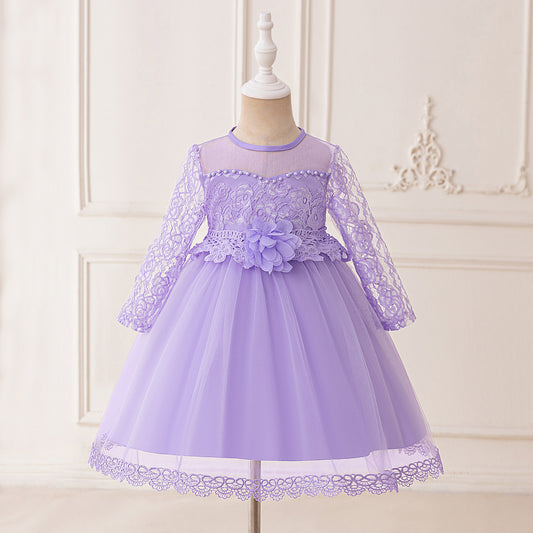Cute Mesh A-Line Flower Girl Dress with Applique & Lace | Princess Party Dress for Girls 2-6Y