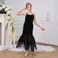 Cute Black Sequin Mermaid Maxi Dress for Girls