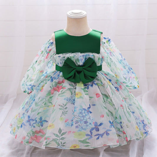 A-line Tulle Bowknot Baby Girl Dress - Tea Length Princess Outfit for Parties & Weddings