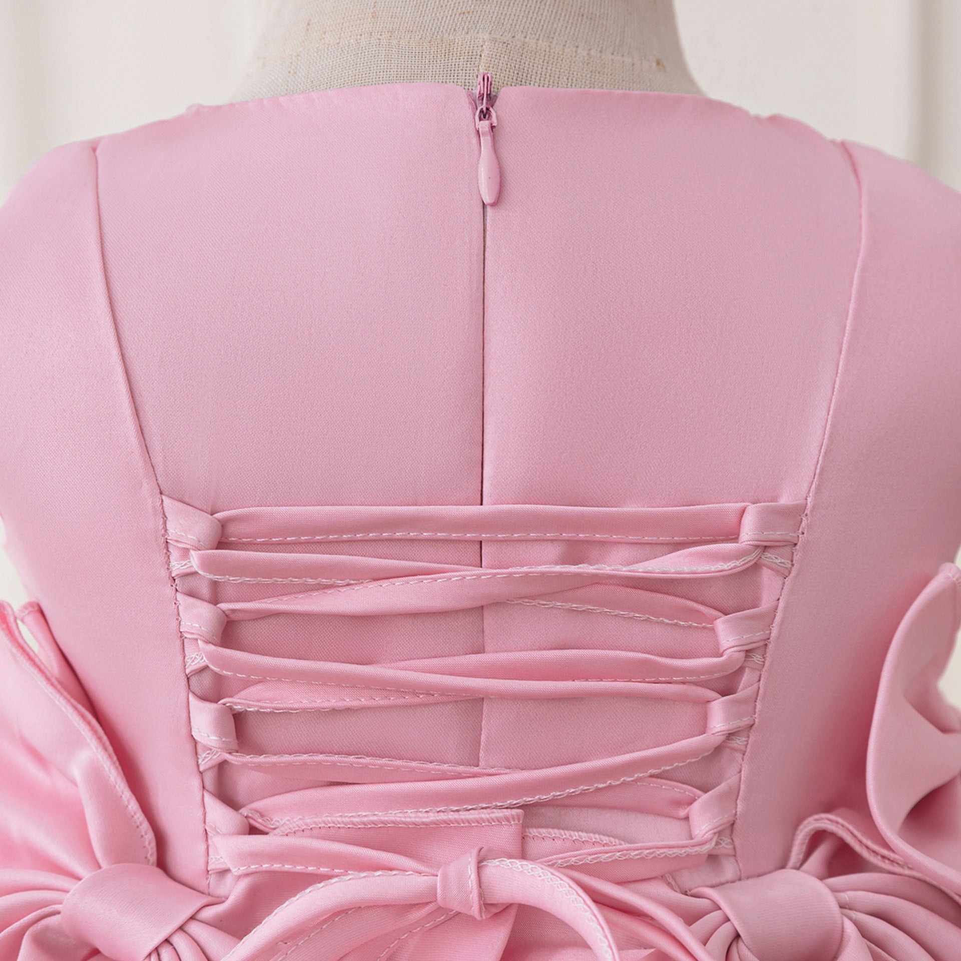Pink Bowknot Satin Princess Dress – A-Line Tea Length for Girls (9M-4Y)
