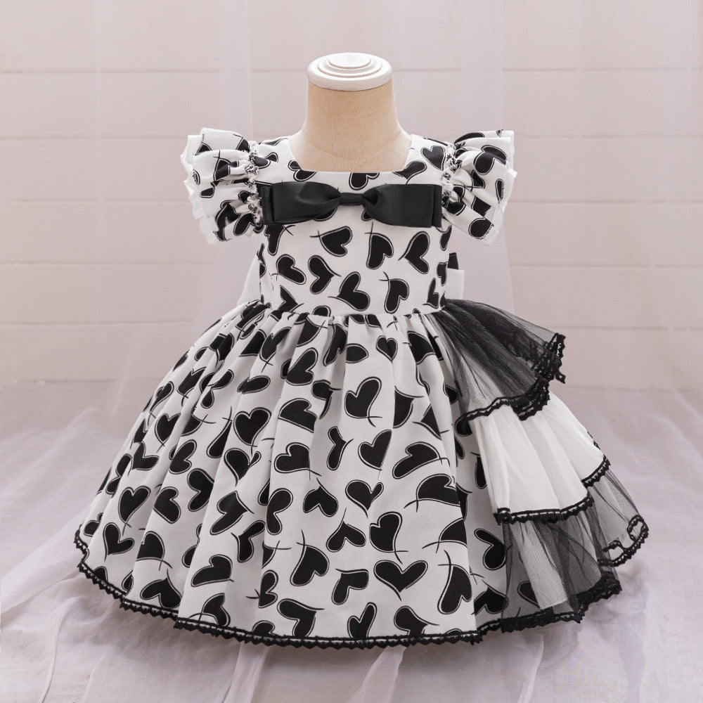 Cartoon Print Puffy Ball Gown Dress - Toddler Party Princess Outfit