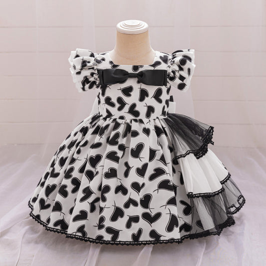 Cartoon Print Puffy Ball Gown Dress - Toddler Party Princess Outfit