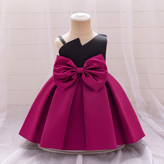 Dark Purple A-Line Satin Baby Princess Dress with Bowknot and Ruffle – Party & Formal Wear