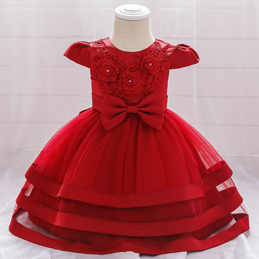 Adorable Bowknot Embroidered Puffy Ball Gown Baby Dress for 9-24 Months