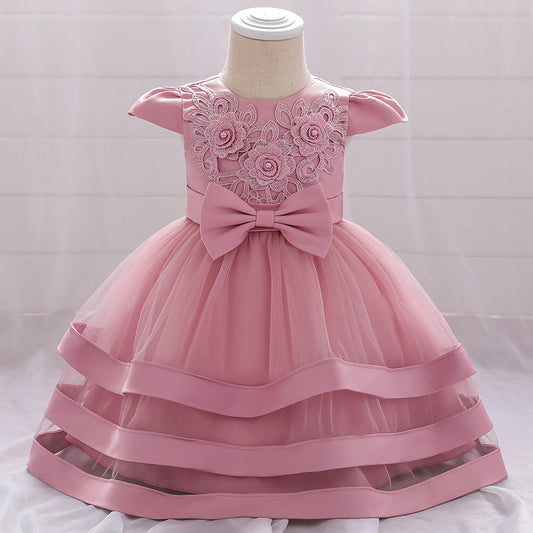 Adorable Bowknot Embroidered Puffy Ball Gown Baby Dress for 9-24 Months