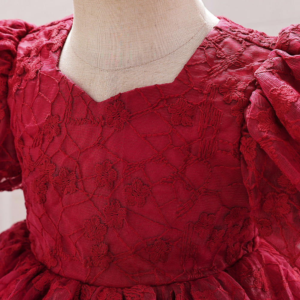 High-Low Baby Tulle Dress with Embroidery & Bow – A-Line Princess Gown