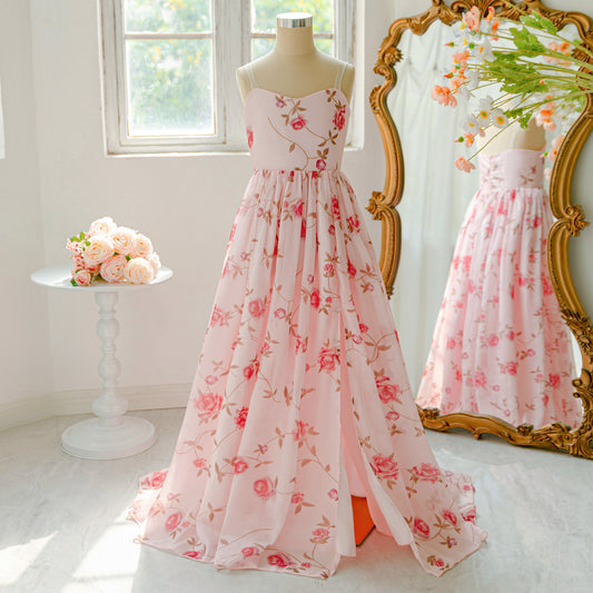 Cute Pink Floral A-Line Maxi Dress for Girls | Party & Celebration Outfit