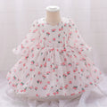 Cute Floral A-Line Tea Length Baby Dress with V-Neck and 3/4 Sleeves