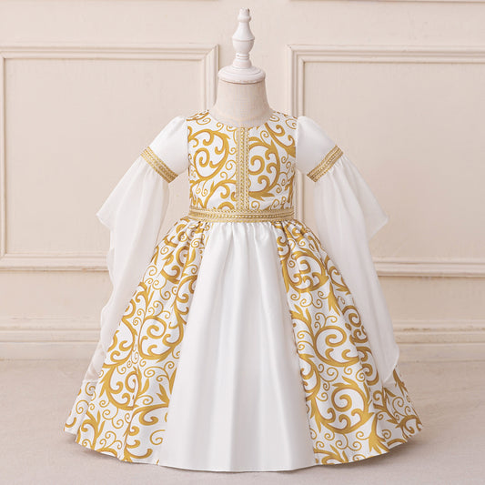Cute Floral Print A-Line Maxi Dress for Toddlers – White Princess Dress