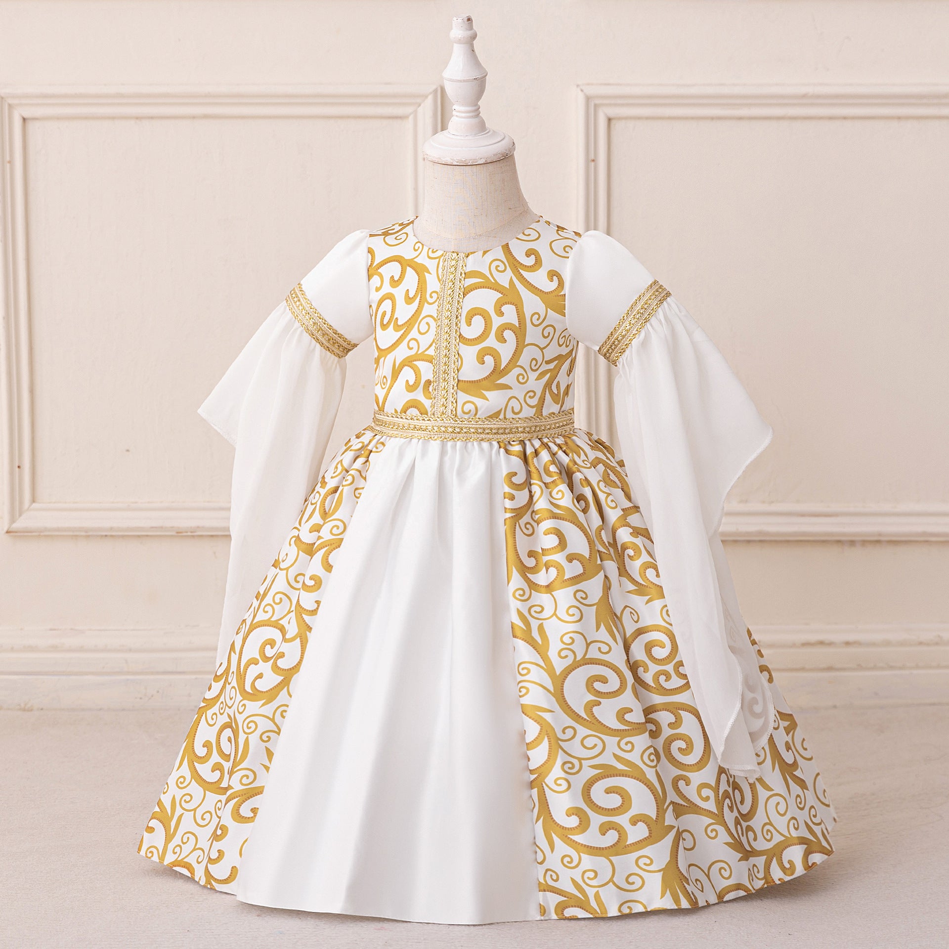Cute Floral Print A-Line Maxi Dress for Toddlers – White Princess Dress
