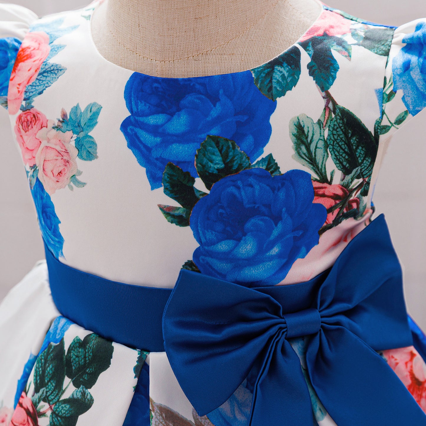 Floral Puffy Princess Ball Gown Dress with Bow – Tea Length, Ages 9M-4Y