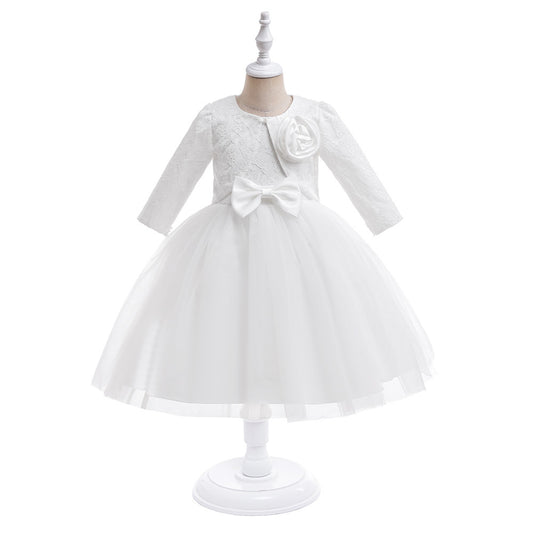 A-line Tulle Princess Dress Set for Girls with Flower & Bow, Ages 3-10