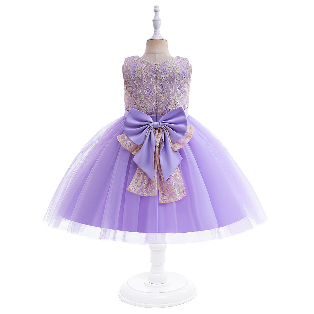 A-line Tulle Princess Dress Set for Girls with Flower & Bow, Ages 3-10