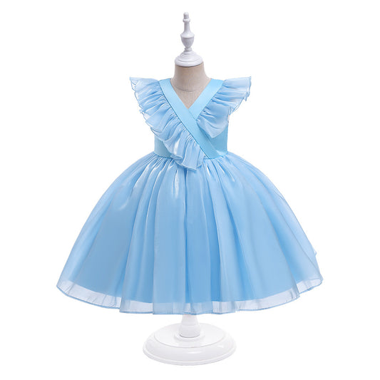 A-Line Ruffle Organza Flower Girl Dress – Cute Tea Length Party Dress for Kids