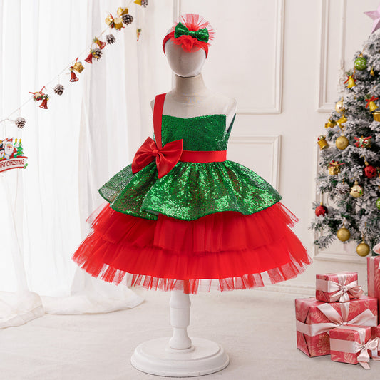 Green Sequin A-Line Princess Dress for Girls, Bowknot | Cute Occasion Dress
