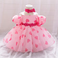 Cute Heart Puff Sleeve Tulle Princess Dress with Big Bow
