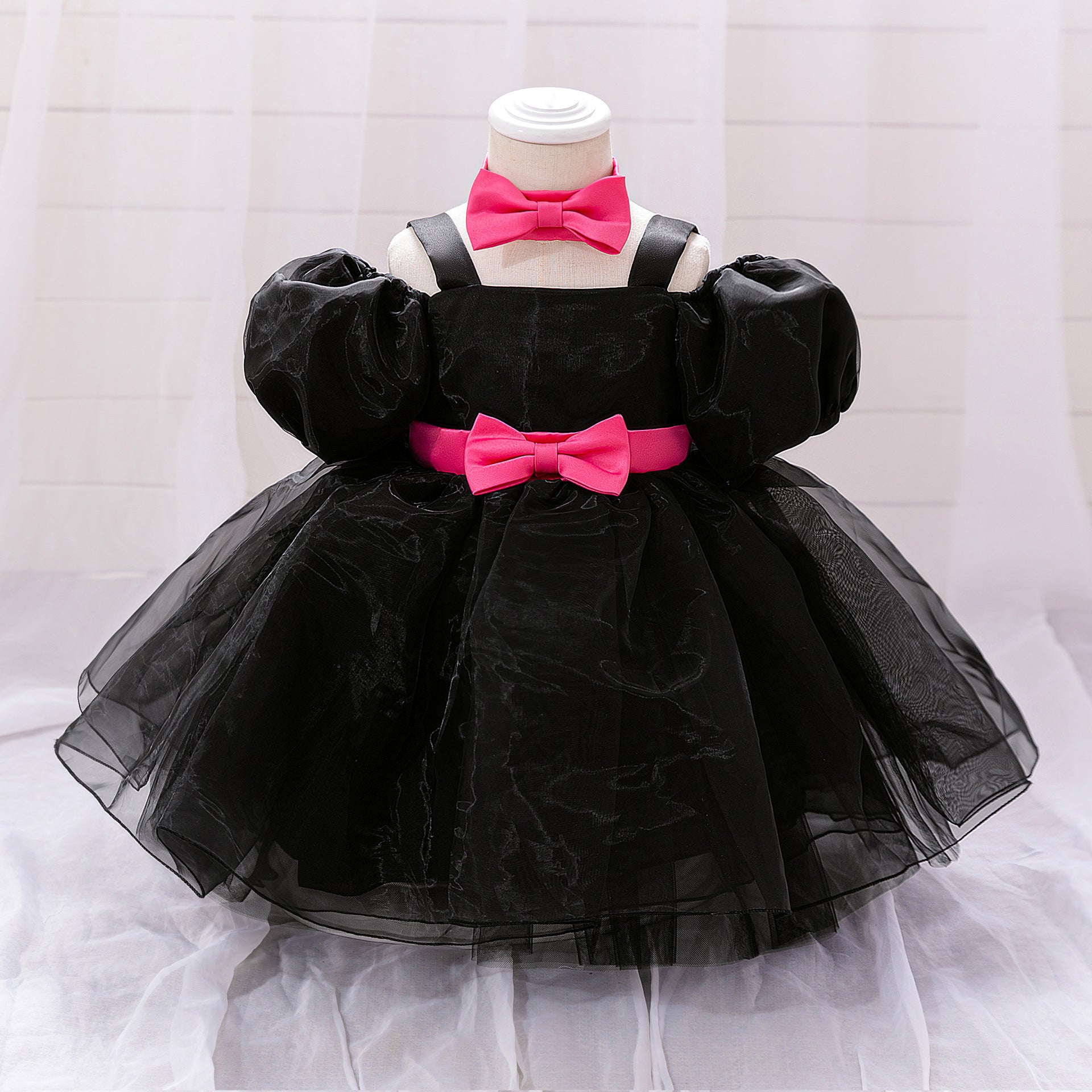 Frocklet Cute Puff Sleeve Tulle Princess Dress for Girls | Floral Print & Big Bow, Tea Length 8